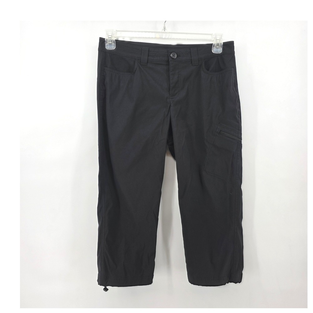 Eddie Bauer Capri Pants Womens 8 Black Hiking Cargo Cropped Toggle Hem Outdoor